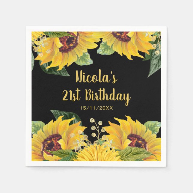 Serviette En Papier Elegant Sunflowers and Foliage Birthday Party (Devant)