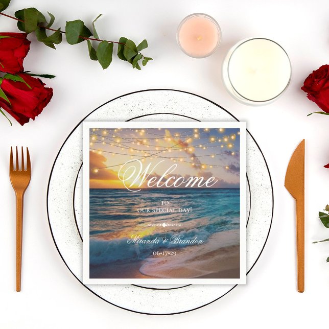 Serviette En Papier Elégant Sunset Beach Mariage d'été (Créateur téléchargé)