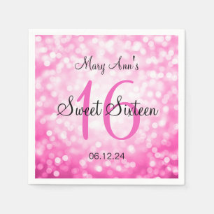 Serviette En Papier Élégant Sweet 16 Lumières Parties scintillant rose