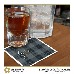 Serviette En Papier Élégant Tartan Noir Plaid Monogramme