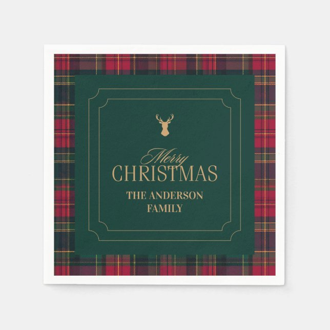 Serviette En Papier Elegant Tartan Plaid Merry Christmas Family Name (Devant)