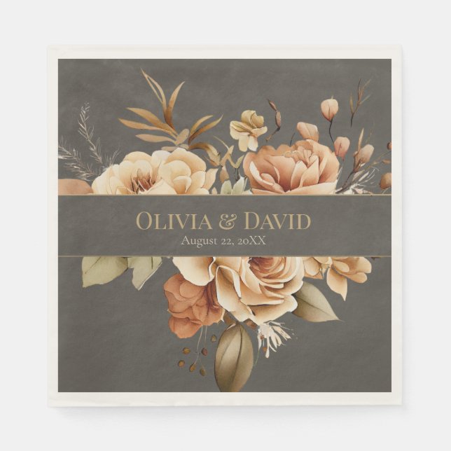 Serviette En Papier Elegant Taupe Floral Wedding Napkins (Devant)