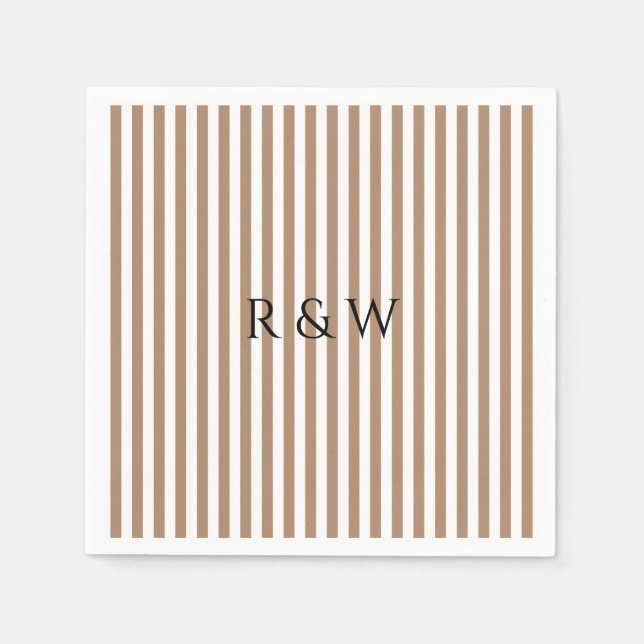Serviette En Papier Élégant Taupe Stripes Mariage Été (Devant)