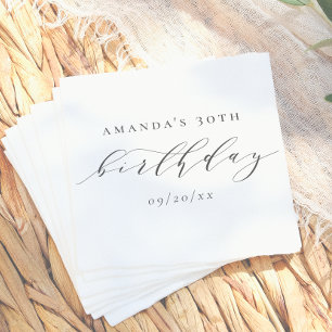 Serviette En Papier Élégant texte d'anniversaire adulte en calligraphi
