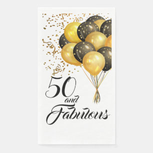 Serviette En Papier Élégant texte noir Confetti Gold 50e anniversaire