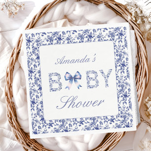 Serviette En Papier Elégant Toile Bleue de Jouy et Baby shower Bow