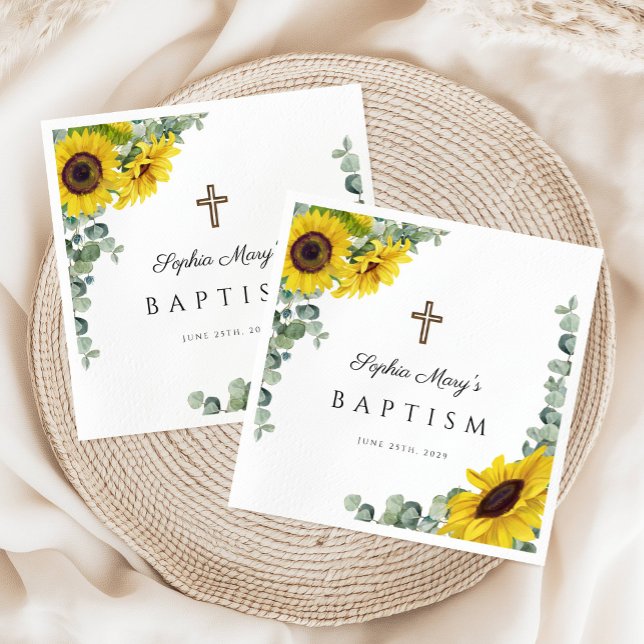Serviette En Papier Élégant tournesol Baptême religieux (Elegant Sunflower Religious Baptism Napkins)
