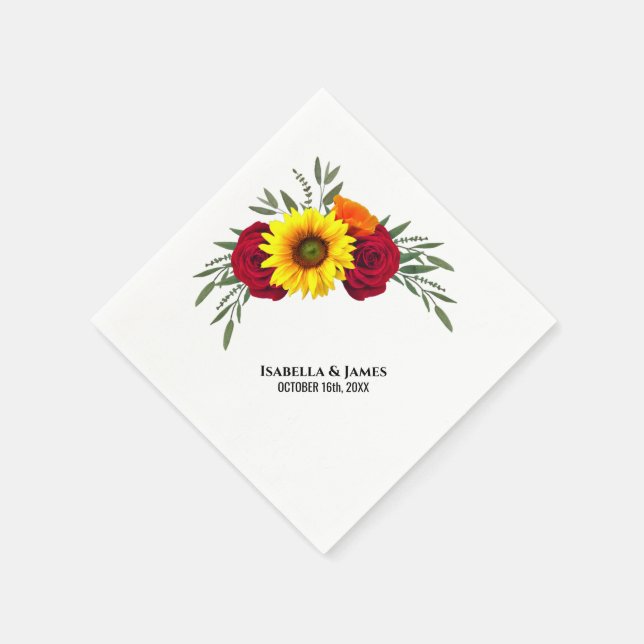 Serviette En Papier Elégant Tournesol Bourgogne Rose Mariage (Coin)