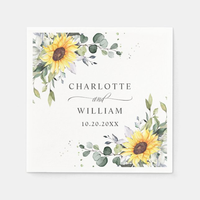 Serviette En Papier Elégant tournesol Eucalyptus Mariage de verdure (Devant)