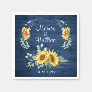Serviette En Papier Élégant tournesol Eucalyptus Rustique Mariage en b