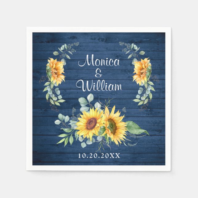 Serviette En Papier Élégant tournesol Eucalyptus Rustique Mariage en b (Devant)