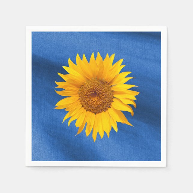 Serviette En Papier Elégant tournesol jaune sur Mariage bleu royal (Devant)