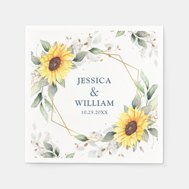 Serviette En Papier Élégant tournesol vert Mariage floral papier (Devant)