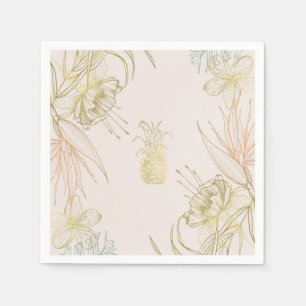 Serviette En Papier Élégant Tropical Botanical Floral Gold Blush