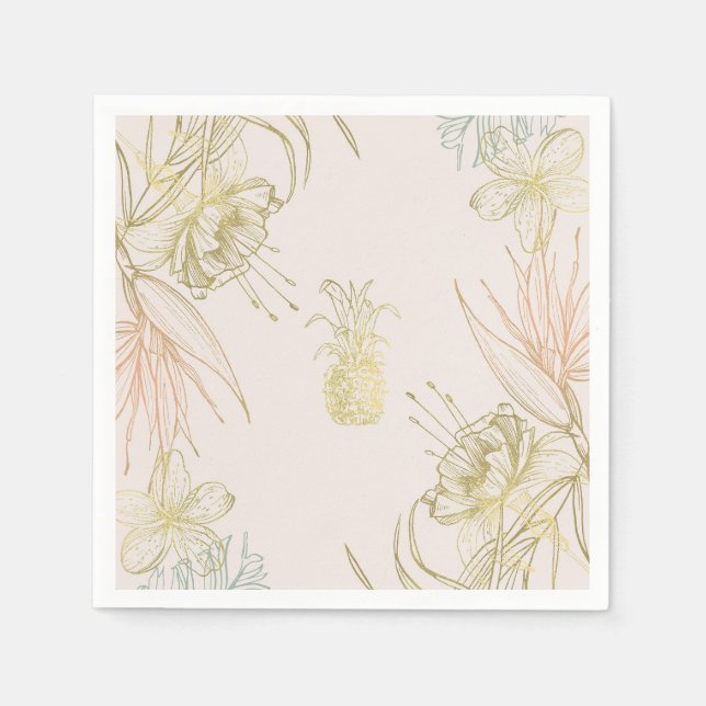Serviette En Papier Élégant Tropical Botanical Floral Gold Blush (Devant)