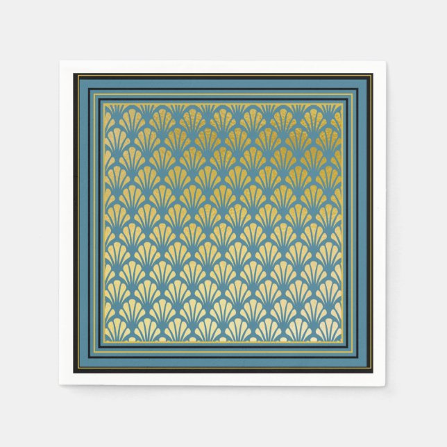 Serviette En Papier Elégant Turquoise Art Déco Ventilateur Motif Maria (Devant)