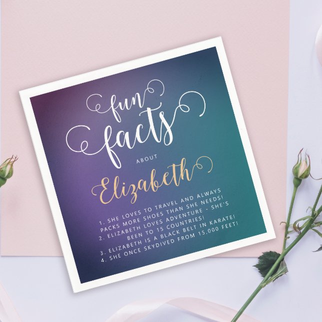 Serviette En Papier Élégant Turquoise Gradient Fun Facts Lady (Créateur téléchargé)