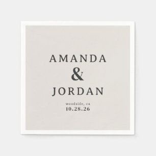 Serviette En Papier Élégant Typographique Beige