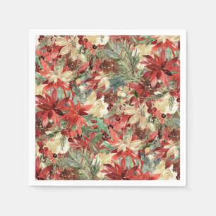 Serviette En Papier Élégant vacances Poinsettia Noël Floral