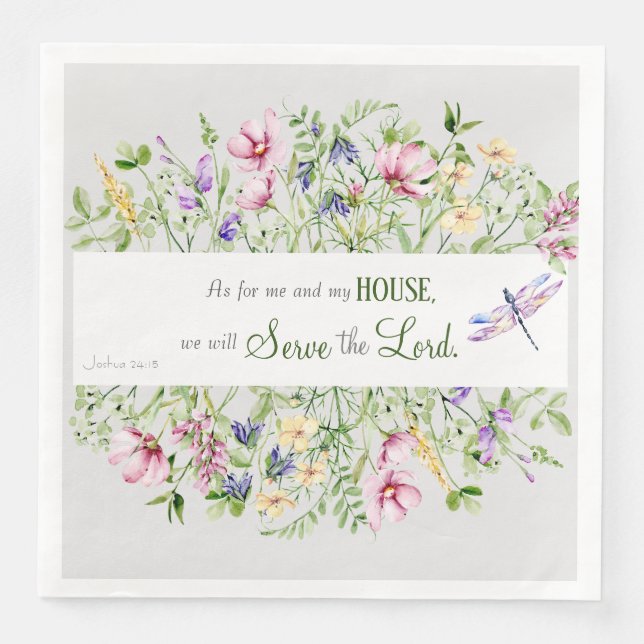 Serviette En Papier Elégant Verset Bible Botanique Aquarelle (Devant)