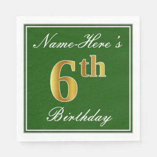 Serviette En Papier Elégant Vert, Faux Or 6ème Anniversaire ; Nom pers
