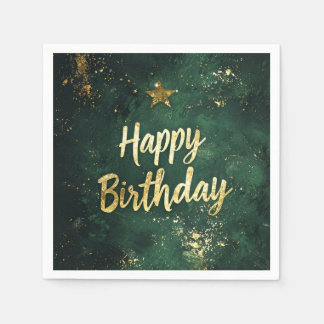 Serviette En Papier Elégant Vert & Faux Or Anniversaire