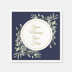 Serviette En Papier Élégant Vert feuillage doré bleu marine