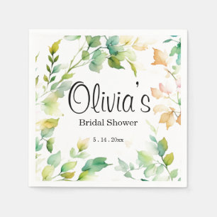 Serviette En Papier Elégant vert fleurs sauvages d'aquarelle