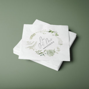 Serviette En Papier Élégant vert mariage de script botanique moderne
