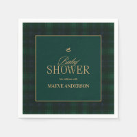 Élégant vert marine or carreaux tartan Baby shower