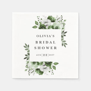 Serviette En Papier Élégant Vert Olive Floral Country Baptême de Marié