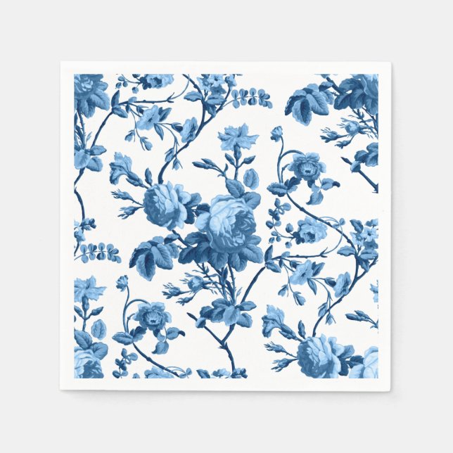 Serviette En Papier Élégant Vintage bleu Rose floral chic (Devant)