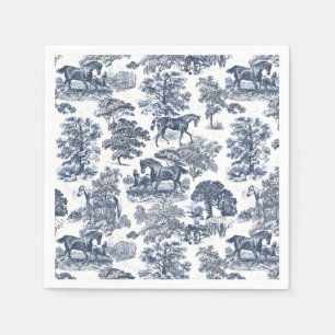 Serviette En Papier Elégant Vintage Chic Blue Horses Country Toile