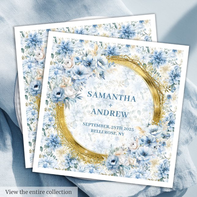 Serviette En Papier Élégant Vintage Dusty Blue Gold Sparkle Mariage (Stylish Vintage Dusty Blue Gold Sparkle Wedding Paper Dinner Napkins)