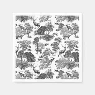 Serviette En Papier Elégant Vintage noir blanc toile Motif cerf