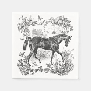 Serviette En Papier Elégant Vintage Rustique Cheval Noir Toile Florale