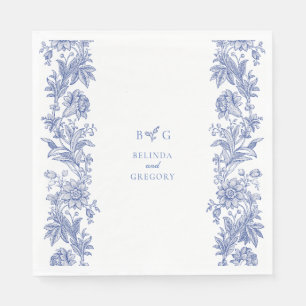 Serviette En Papier Élégant Vintage Rustique Français Bleu Mariage Flo