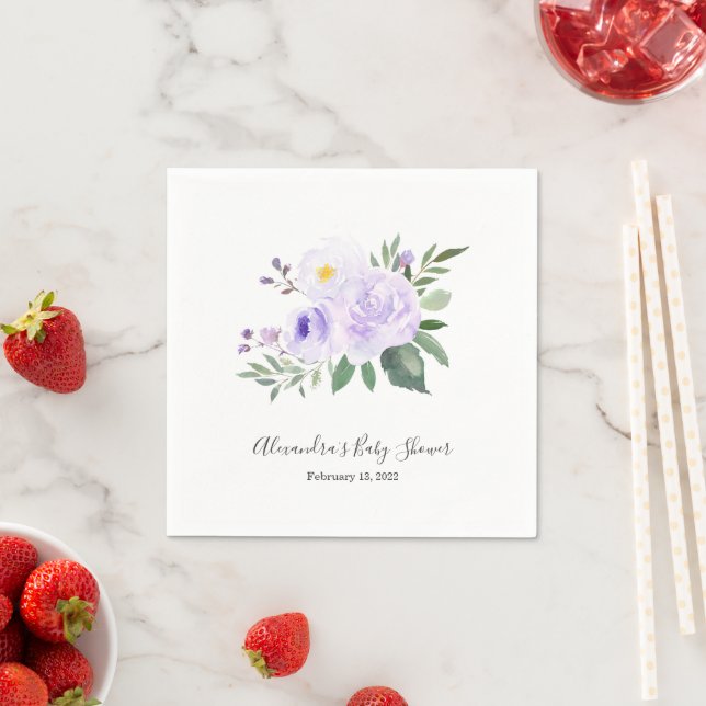 Serviette En Papier Élégant violet Baby shower Floral Napkin (En situation)