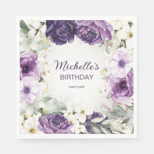 Serviette En Papier Élégant violet blanc Parties scintillant florale A