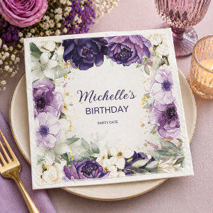 Serviette En Papier Élégant violet blanc Parties scintillant florale A