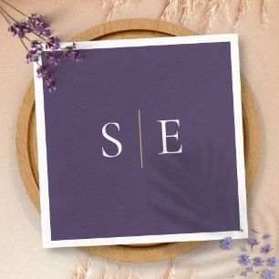 Serviette En Papier Élégant violet et or Monogramme minimaliste