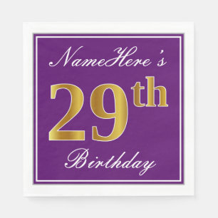 Serviette En Papier Élégant violet, Faux Gold 29ème anniversaire + Nom