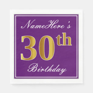 Serviette En Papier Elégant violet, Faux Gold 30e anniversaire + Nom