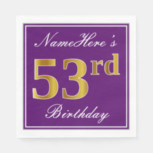 Serviette En Papier Élégant violet, Faux Gold 53ème anniversaire + Nom