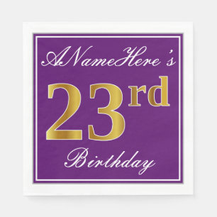 Serviette En Papier Élégant violet, Faux Or 23ème anniversaire + Nom