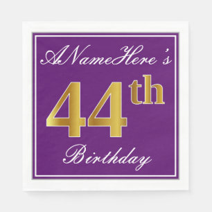 Serviette En Papier Elégant Violet, Faux Or 44e Anniversaire + Nom