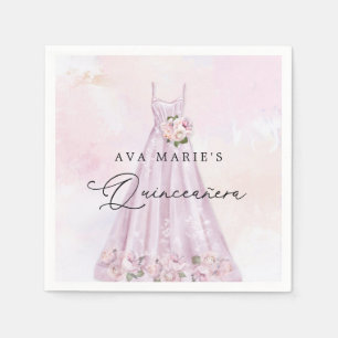 Serviette En Papier Élégant violet Floral Quinceañera Party Napkins