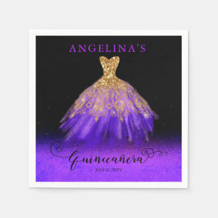 Serviette En Papier Élégant violet   Gold Spanish Gown Quinceañera