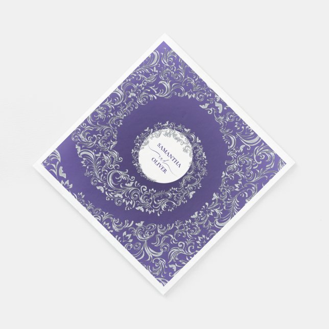 Serviette En Papier Élégant violet Mariage damassé (Coin)