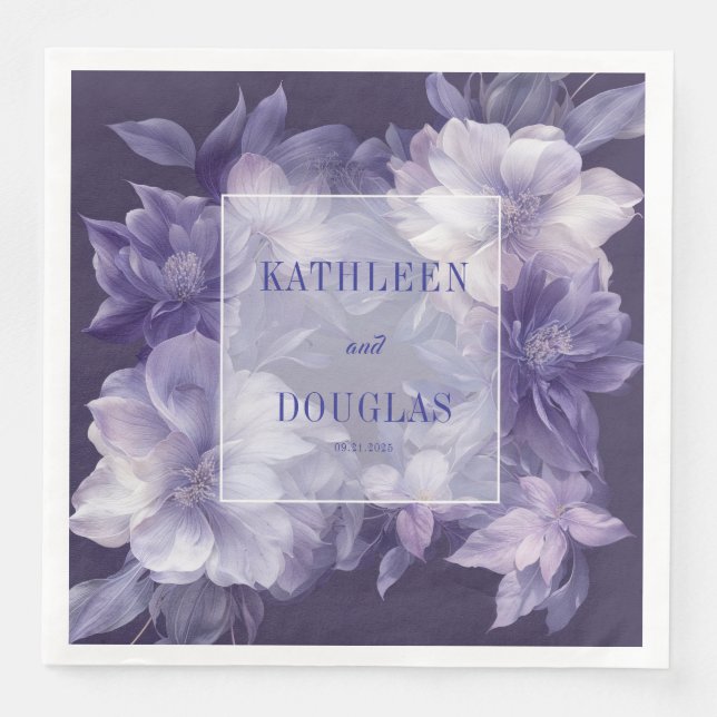 Serviette En Papier Élégant violet Mariage floral Napkin (Devant)